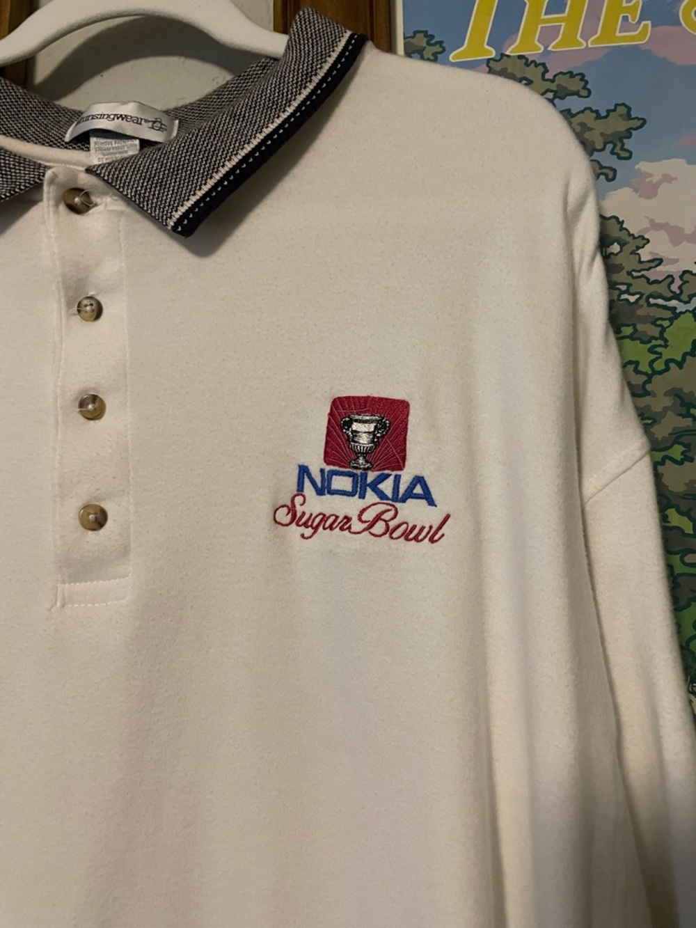 Vintage Nokia Sugar Bowl Polo Shirt Mens 2XL Munsingwear Golf White Embroidered